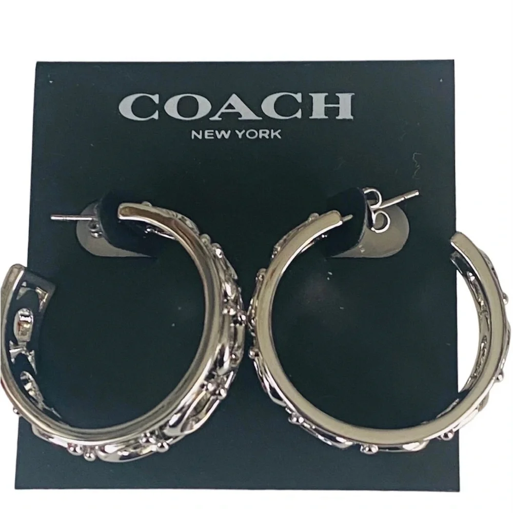 NWT - Coach Signature Openwork Hoop Earrings - Picture 4 of 4